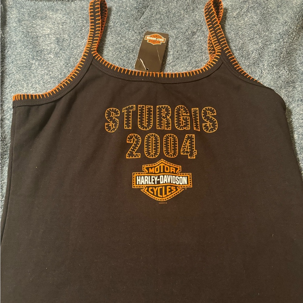 Harley-Davidson 2004 Sturgis Black Tank with Orange Stitching